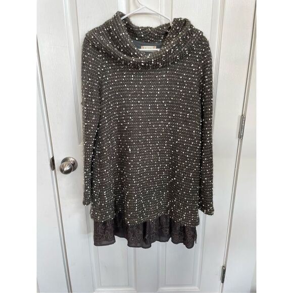 Altar'd State Women's Gray Cowl Neck Layered Lace Trim Sweater Tunic  Medium - Picture 9 of 9